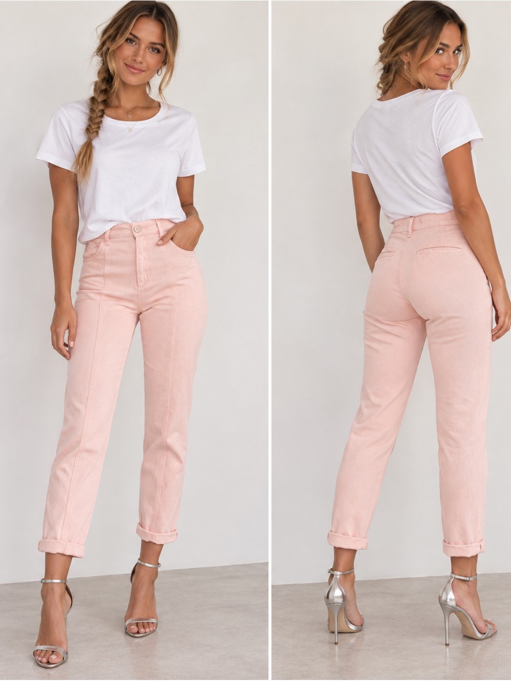 NWT NEW We the Free People Soft Pink City of Lights High Waisted Mom Jeans 4/27